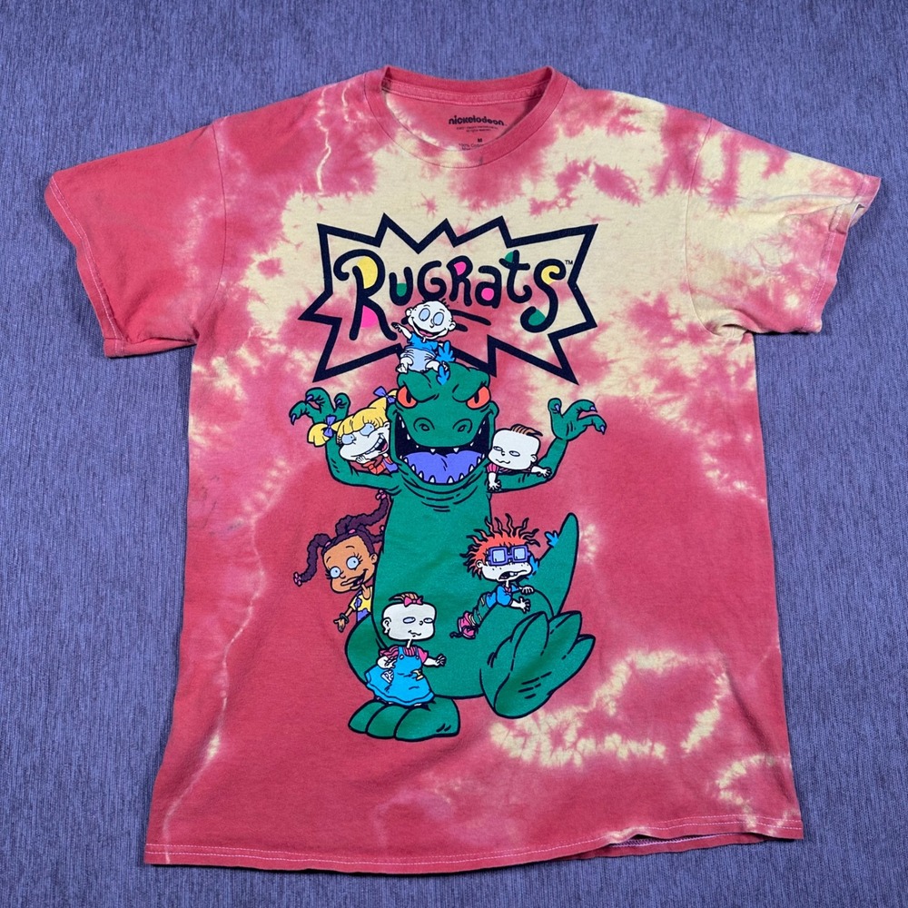 Nickelodeon Rugrats Reptar Tie Dye Graphic T-Shirt Red Yellow Mens Medium